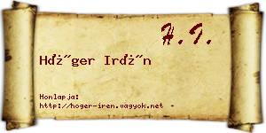 Höger Irén névjegykártya